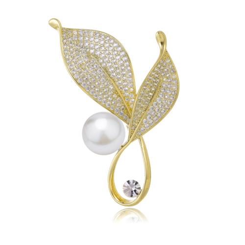 Plastic Pearl Brooch Brass with Plastic Pearl plated for woman & with rhinestone Sold By PC