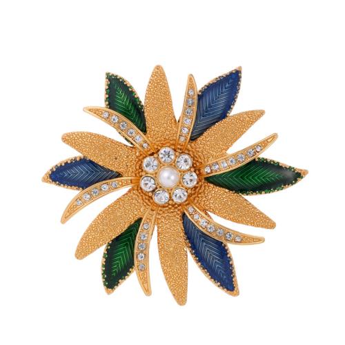 Zinc Alloy Brooches with Plastic Pearl petals plated for woman & enamel & with rhinestone gold Sold By PC