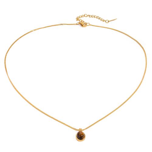 Stainless Steel Jewelry Necklace 304 Stainless Steel with Tiger Eye plated for woman gold Sold By PC