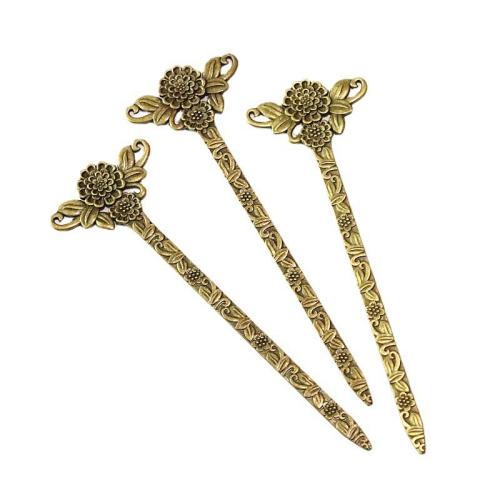 Pau de cabelo, liga de zinco, Flor, banho de cor bronze antigo, dupla face - frente e verso, 42.50x132mm, 10PCs/Bag, vendido por Bag