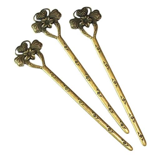 Pau de cabelo, liga de zinco, banho de cor bronze antigo, dupla face - frente e verso, 34.90x157mm, 10PCs/Bag, vendido por Bag