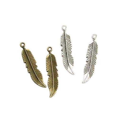 Zink legering Feather Pendler, Zinc Alloy, forgyldt, du kan DIY, flere farver til valg, 45.40x11.20mm, 50pc'er/Bag, Solgt af Bag