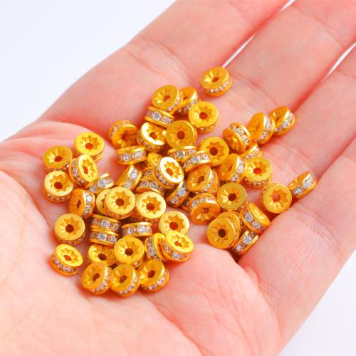 Messing Spacer Kralen, gold plated, DIY & micro pave zirconia, 6.30x3mm, Gat:Ca 1.5mm, Verkocht door PC