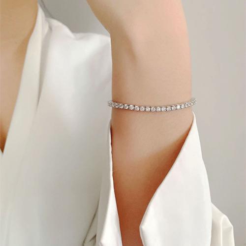 925 Sterling Silver Bracelet & for woman & with rhinestone Sold By PC