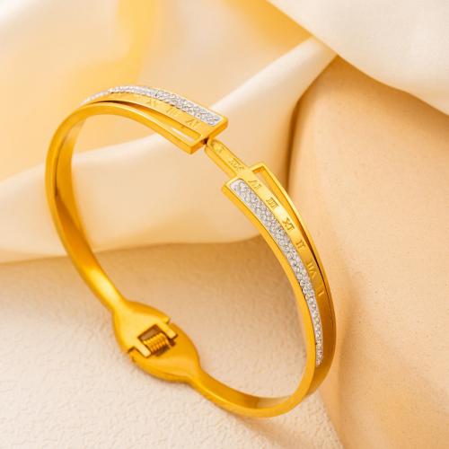 Stainless Steel Bangle 304 Stainless Steel fashion jewelry & for woman & with rhinestone Inner Approx 64mm Sold By PC