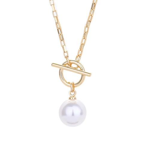 Collier en laiton, avec Shell Pearl, bijoux de mode & pour femme, plus de couleurs à choisir, Longueur Environ 45 cm, Vendu par PC