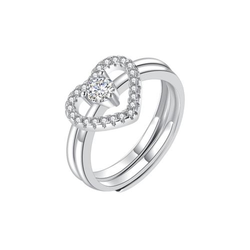 Zircon cubique Micro Pave Sterling Silver Rings, Argent sterling 925, 2 pièces & bijoux de mode & pavé de micro zircon & pour femme, Taille:7, Vendu par fixé