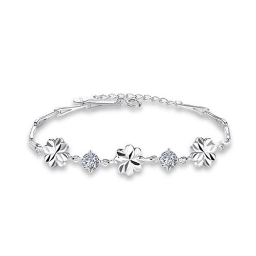 Sterling Sølv Armbånd, 925 Sterling Sølv, med 3cm extender kæde, mode smykker & Micro Pave cubic zirconia & for kvinde, flere farver til valg, Længde Ca. 16 cm, Solgt af PC