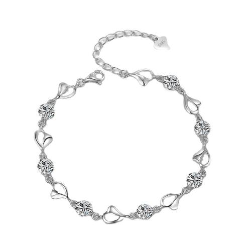 Sterling Silver Βραχιόλια, 925 ασημένιο ασήμι, με 3cm επεκτατικού αλυσίδας, κοσμήματα μόδας & μικρο ανοίξει κυβικά ζιρκονία & για τη γυναίκα, περισσότερα χρώματα για την επιλογή, Μήκος Περίπου 16 cm, Sold Με PC