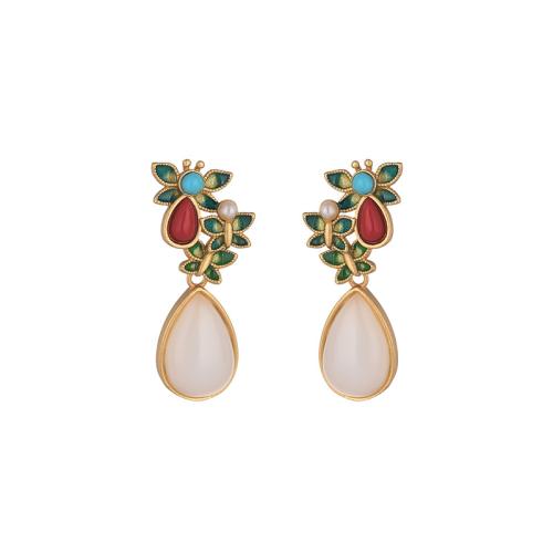 Brass Stud Earring with Jade fashion jewelry & for woman 28mm Sold By Pair