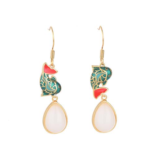 Brass Drop Earring with Jade fashion jewelry & for woman & enamel 48mm Sold By Pair