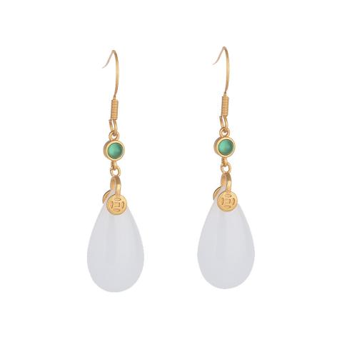 Brass Drop Earring with Jade fashion jewelry & for woman & enamel 50mm Sold By Pair