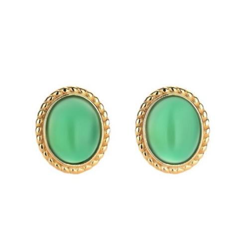 Brass Stud Earring with Jade fashion jewelry & for woman Sold By Pair