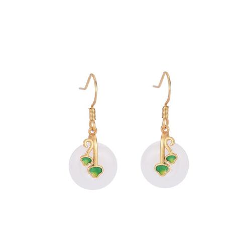 Brass Drop Earring with Jade fashion jewelry & for woman & enamel 30mm Sold By Pair