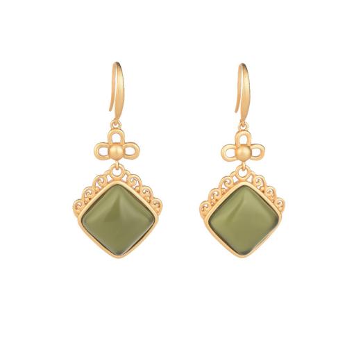 Brass Drop Earring with Jade fashion jewelry & for woman 40mm Sold By Pair