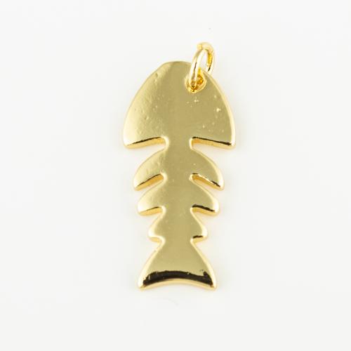 Brass Korut Riipukset, Messinki, Fish Bone, muoti korut & Unisex, kultainen, 24x12mm, Reikä:N. 3mm, Myymät PC