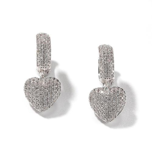 Cubic Zirconia Micro Pave Brass Earring Heart fashion jewelry & micro pave cubic zirconia & for woman 30mm Sold By Pair