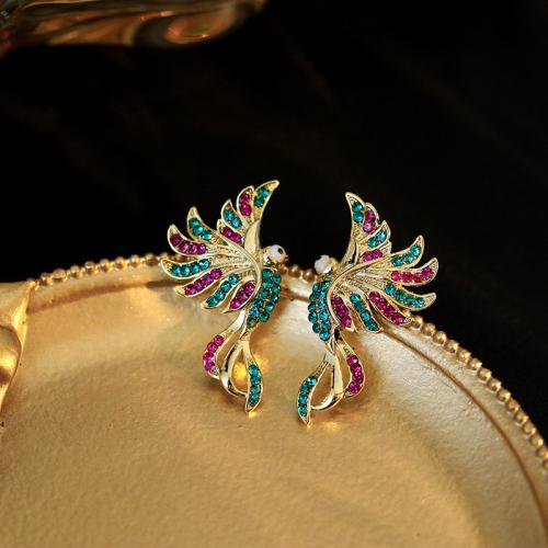 Brass Stud Earring Bird fashion jewelry & for woman & with rhinestone Sold By Pair