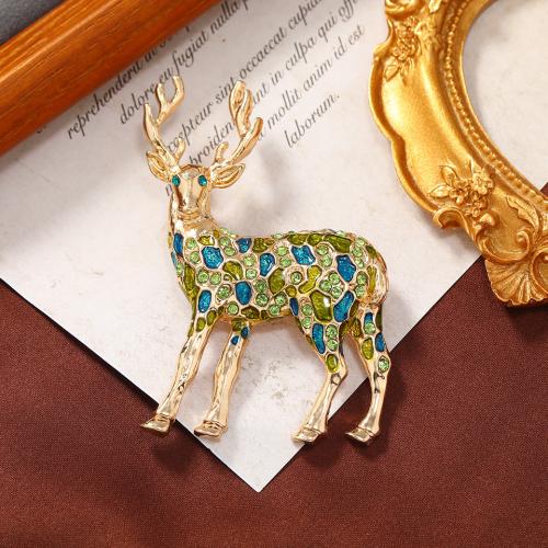 Zinc Alloy Brooches Deer for woman & enamel & with rhinestone Sold By PC