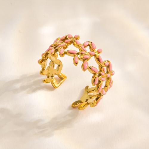 Enamel Stainless Steel Finger Ring 304 Stainless Steel gold color plated for woman Sold By PC