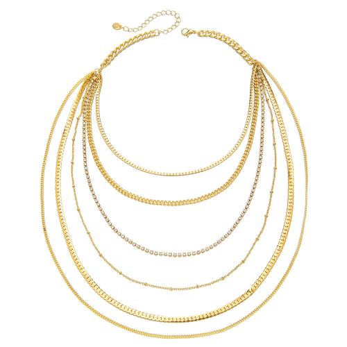 Zinc Alloy Jewelry Necklace gold color plated fashion jewelry & multilayer golden nickel lead & cadmium free Sold By PC