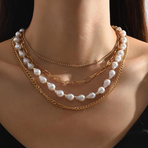 Zinklegering halskettingen, Zinc Alloy, met Plastic Pearl, met 4.5cm extender keten, plated, mode sieraden, meer kleuren voor de keuze, nikkel, lood en cadmium vrij, Lengte 38 cm, Verkocht door PC