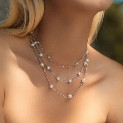 Zinc Alloy Jewelry Necklace with Plastic Pearl plated fashion jewelry nickel lead & cadmium free Sold By PC