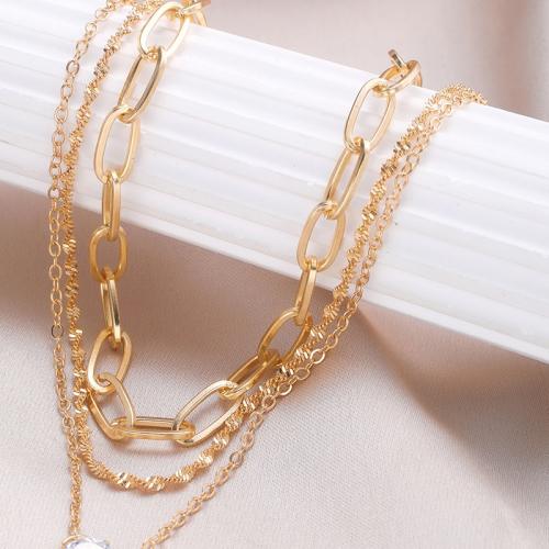 Zinc Alloy Jewelry Necklace gold color plated fashion jewelry & micro pave cubic zirconia golden nickel lead & cadmium free Sold By PC