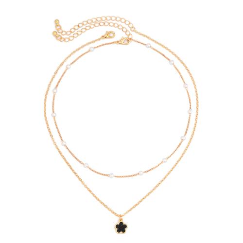 Zinc Alloy Jewelry Necklace with Plastic Pearl gold color plated fashion jewelry nickel lead & cadmium free Sold By PC