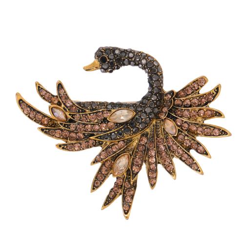 Broches en alliage de zinc, oiseau, Plaqué de couleur d'or antique, bijoux de mode & pour femme & avec strass, Vendu par PC