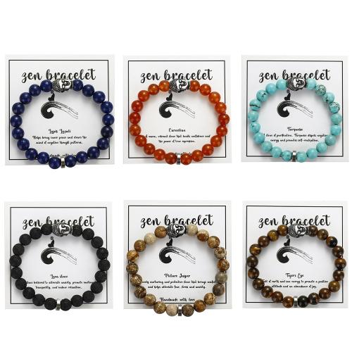 Gemstone Bracelets Natural Stone with Elastic Thread & 304 Stainless Steel handmade fashion jewelry & Unisex Sold By PC