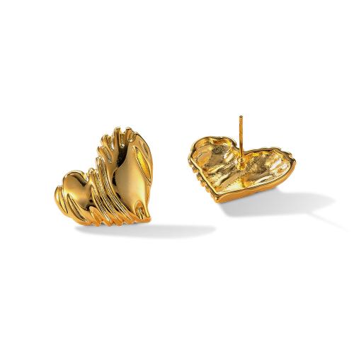 Brass Stud Earring Heart plated for woman Sold By Pair