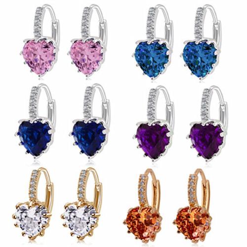 Cubic Zirconia Micro Pave Brass Earring plated micro pave cubic zirconia & for woman Sold By Pair