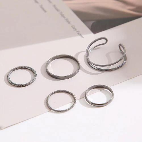 Cink Alloy Ring Set, Cink ötvözet, galvanizált, 5 darab & a nő, több színt a választás, Által értékesített Set