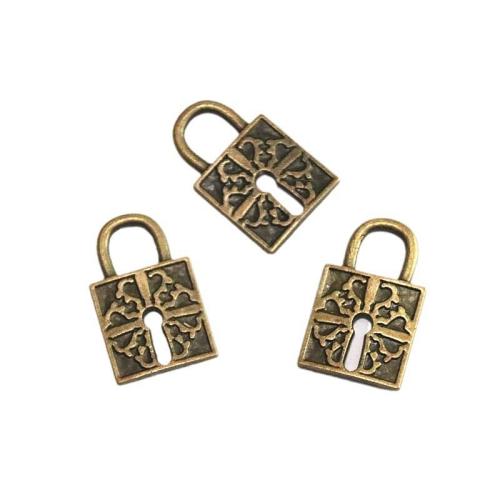 Zinc Alloy Lock Vedhæng, Lås, antik bronze farve forgyldt, du kan DIY, 16x26mm, 60pc'er/Bag, Solgt af Bag