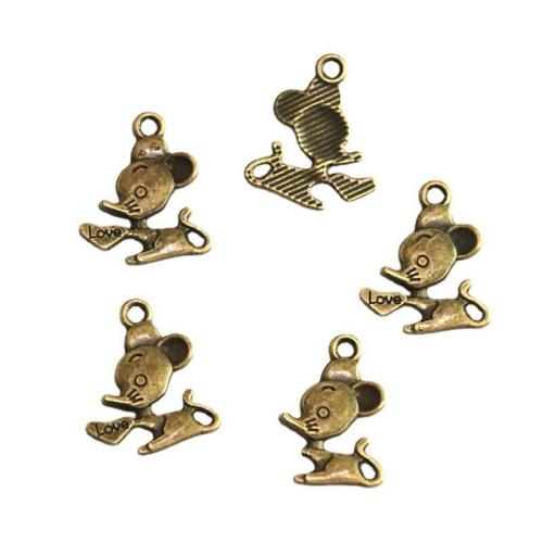 Zinc Alloy Animal Pendler, Mus, antik bronze farve forgyldt, du kan DIY, 19.50x16.70mm, 100pc'er/Bag, Solgt af Bag