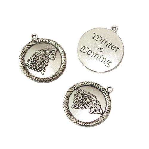 Zinc Alloy Pendants Round antique silver color plated DIY Sold By Bag