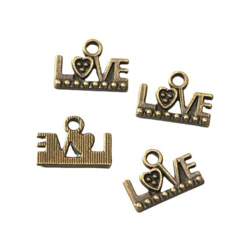 Pingentes de letras do alfabeto, liga de zinco, Letra do Alfabeto, banho de cor bronze antigo, DIY, 13.20x9.80mm, 100PCs/Bag, vendido por Bag