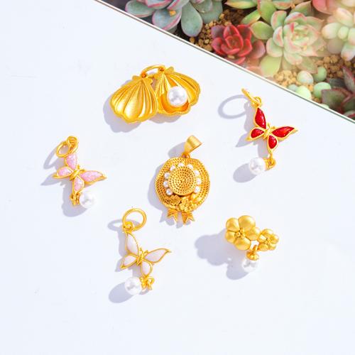 Brass Jewelry Pendants with Shell & Plastic Pearl sang gold plated DIY Approx 5mm Sold By PC