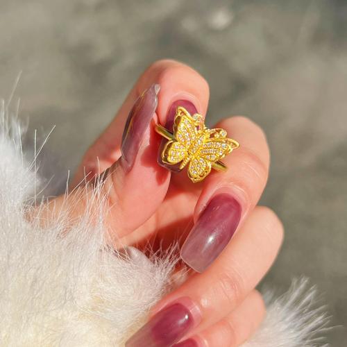 Brass Cuff Finger Ring Butterfly sang gold plated & for woman & with rhinestone US Ring .5 Sold By PC