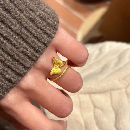 Brass Cuff Finger Ring Butterfly sang gold plated fashion jewelry & for woman US Ring Sold By PC