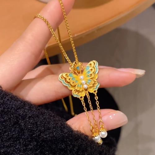 Brass Jewelry Pendants Butterfly sang gold plated DIY & enamel Sold By PC