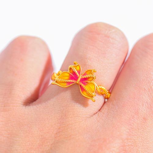 Brass Finger Ring Butterfly sang gold plated & for woman & enamel Sold By PC