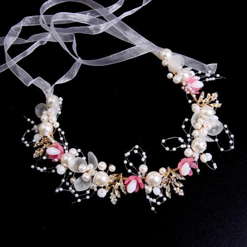 hoofdband, Zinc Alloy, met Plastic Pearl, voor bruids & met strass, meer kleuren voor de keuze, 340x50mm, Verkocht door PC