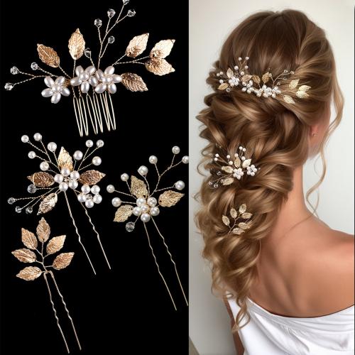 Mixed Hair Accessories Zinc Alloy with Crystal & Plastic Pearl 4 pieces & for bridal Sold By Set