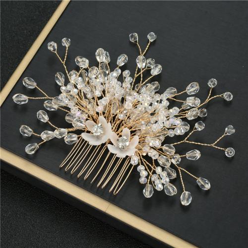 Decorative Hair Combs Iron with brass wire & Crystal for bridal golden Sold By PC