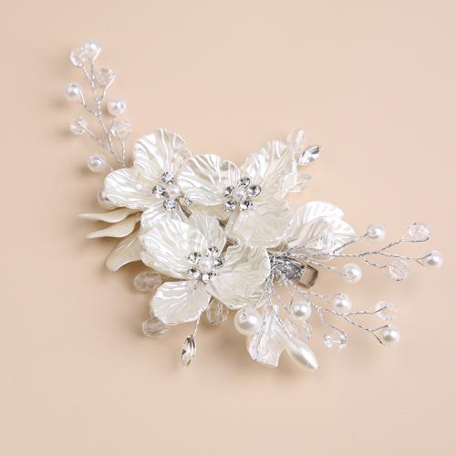 Alligator Hair Clip Iron with Crystal & Plastic Pearl for bridal silver color Sold By PC