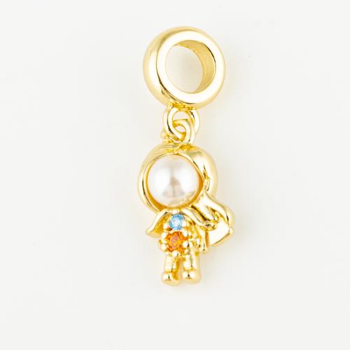 Messing hanger met micro-paved kubieke zirconia's, met Plastic Pearl, mode sieraden & uniseks & micro pave zirconia, gouden, 16x9mm, Gat:Ca 5mm, Verkocht door PC