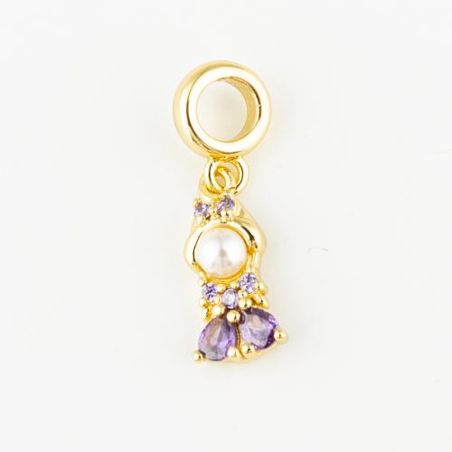 Messing hanger met micro-paved kubieke zirconia's, met Plastic Pearl, mode sieraden & uniseks & micro pave zirconia, gouden, 17x7mm, Gat:Ca 5mm, Verkocht door PC