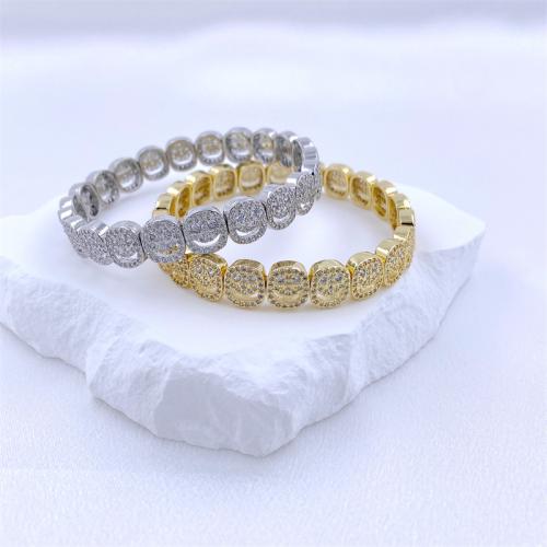 Cubic Zirconia Micro Pave Brass Bracelet Smiling Face plated fashion jewelry & elastic & Unisex & micro pave cubic zirconia nickel lead & cadmium free Sold By PC